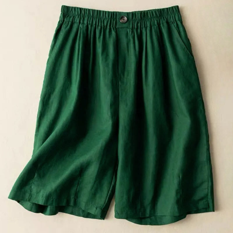 Buddha Stones Summer Casual Plain Zipper Button Cotton Linen Women's Shorts With Pockets - Green - US8-10,UK/AU12-14,EU40-42 (3XL) - image 4