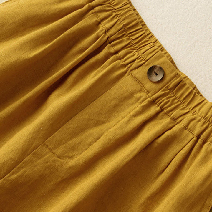 Buddha Stones Summer Casual Plain Zipper Button Cotton Linen Women's Shorts With Pockets - image 3