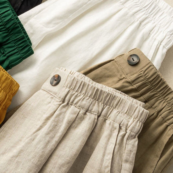 Buddha Stones Summer Casual Plain Zipper Button Cotton Linen Women's Shorts With Pockets - image 17