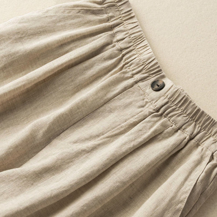 Buddha Stones Summer Casual Plain Zipper Button Cotton Linen Women's Shorts With Pockets - image 7