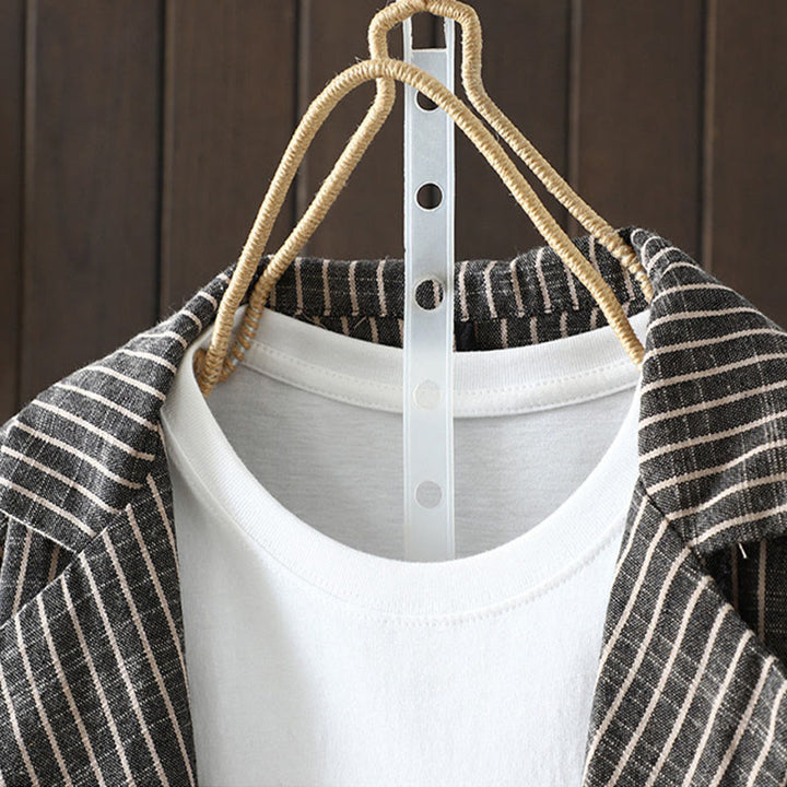 Buddha Stones Splicing Stripes Women's Cotton Linen Jacket With Pockets - image 2