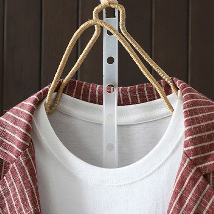 Buddha Stones Splicing Stripes Women's Cotton Linen Jacket With Pockets - image 8