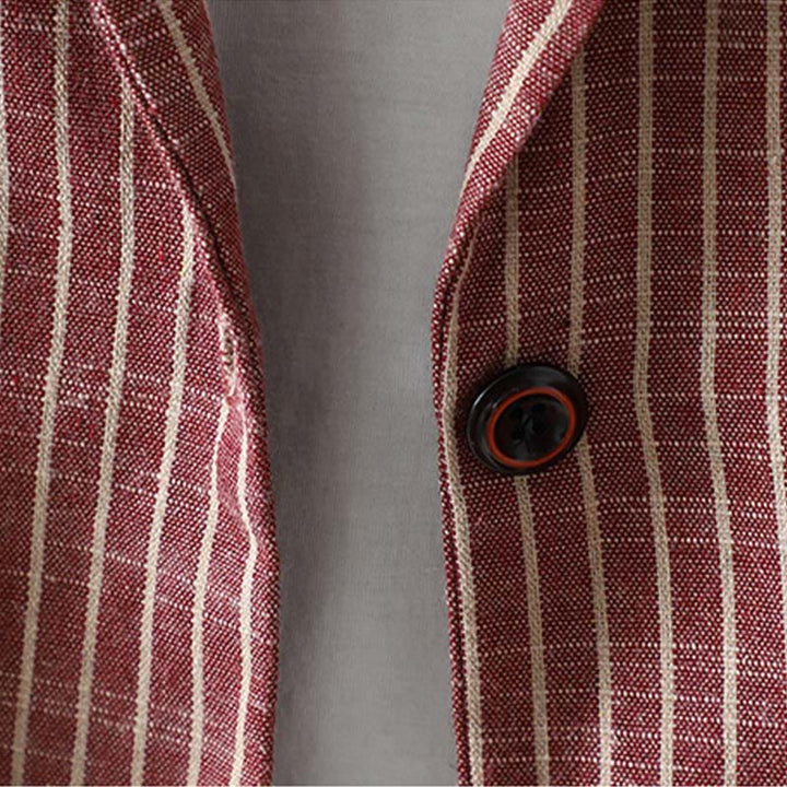 Buddha Stones Splicing Stripes Women's Cotton Linen Jacket With Pockets - image 12