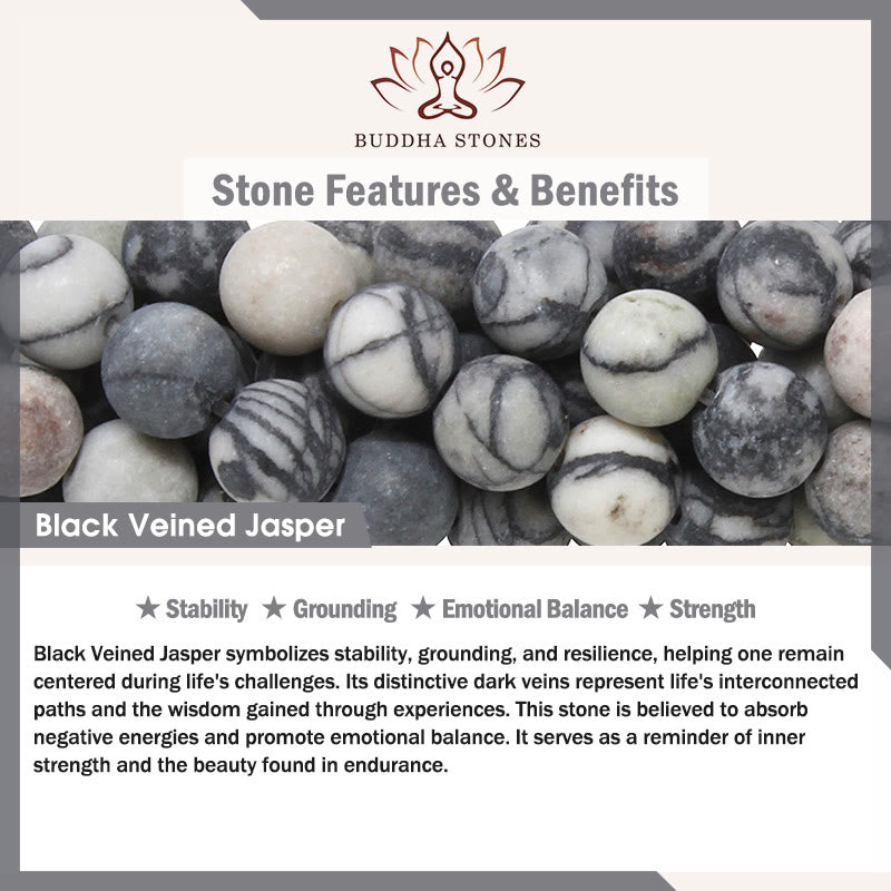 Buddha Stones Tricolor Cat Black Veined Jasper Brown Striped Agate Chalcedony Strength Bracelet - image 8