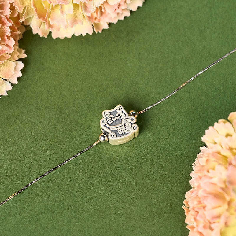 Buddha Stones 999 Sterling Silver Fortune Cat Protection 925 Sterling Silver Chain Necklace Pendant - image 2