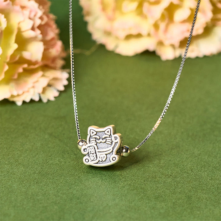 Buddha Stones 999 Sterling Silver Fortune Cat Protection 925 Sterling Silver Chain Necklace Pendant - Cat - image 0