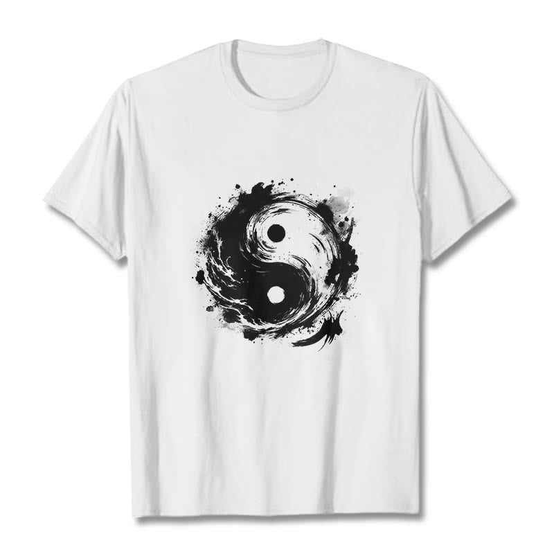 Buddha Stones Ink Yin Yang Pattern Balance Design Tee T-shirt - White - 2XL - image 5