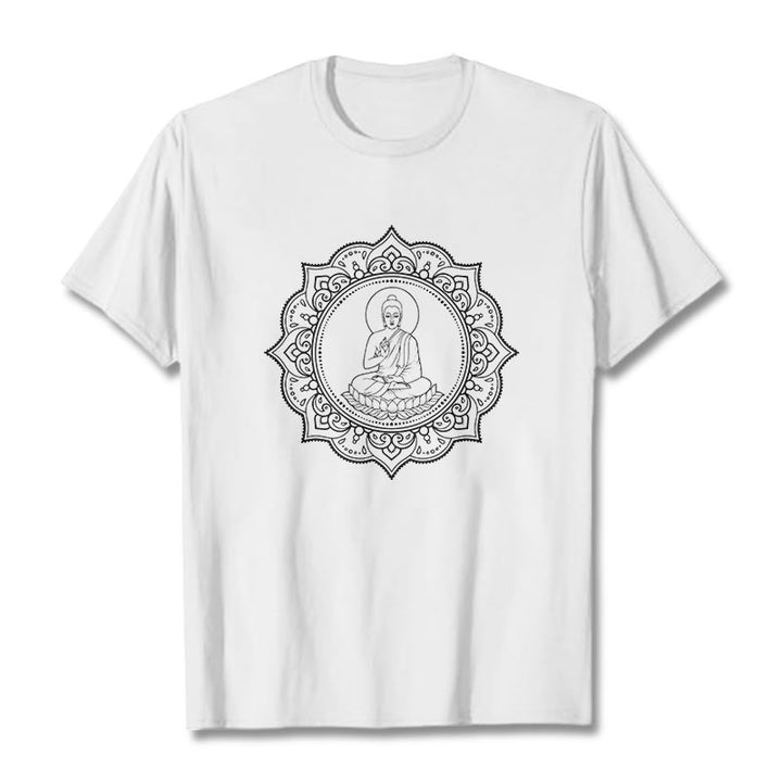 Buddha Stones Buddha Meditating In Lotus Position Pattern Tee T-shirt - White - 2XL - image 7