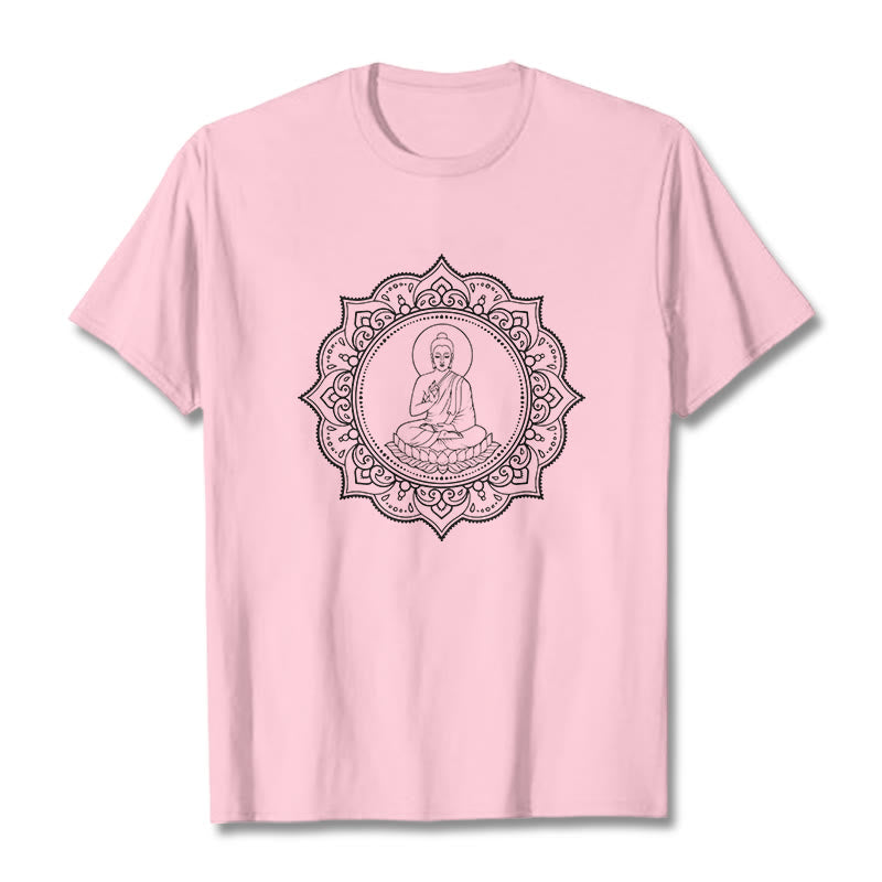Buddha Stones Buddha Meditating In Lotus Position Pattern Tee T-shirt - LightPink - 2XL - image 12