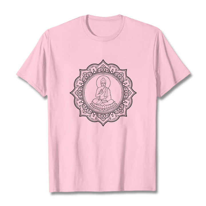 Buddha Stones Buddha Meditating In Lotus Position Pattern Tee T-shirt - LightPink - 2XL - image 12