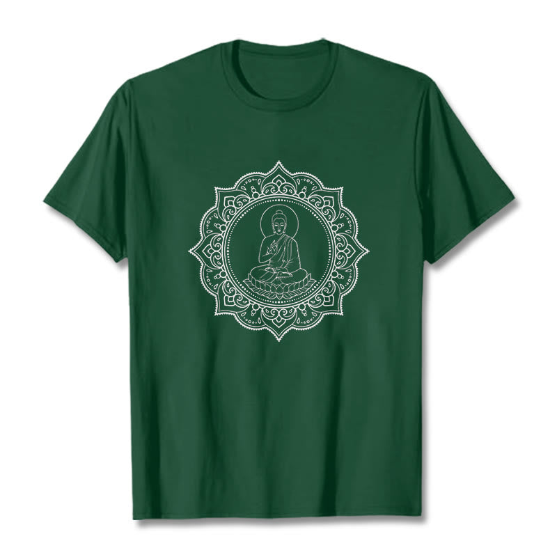 Buddha Stones Buddha Meditating In Lotus Position Pattern Tee T-shirt - ForestGreen - 2XL - image 0