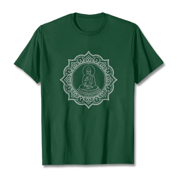Buddha Stones Buddha Meditating In Lotus Position Pattern Tee T-shirt - ForestGreen - 2XL - image 0