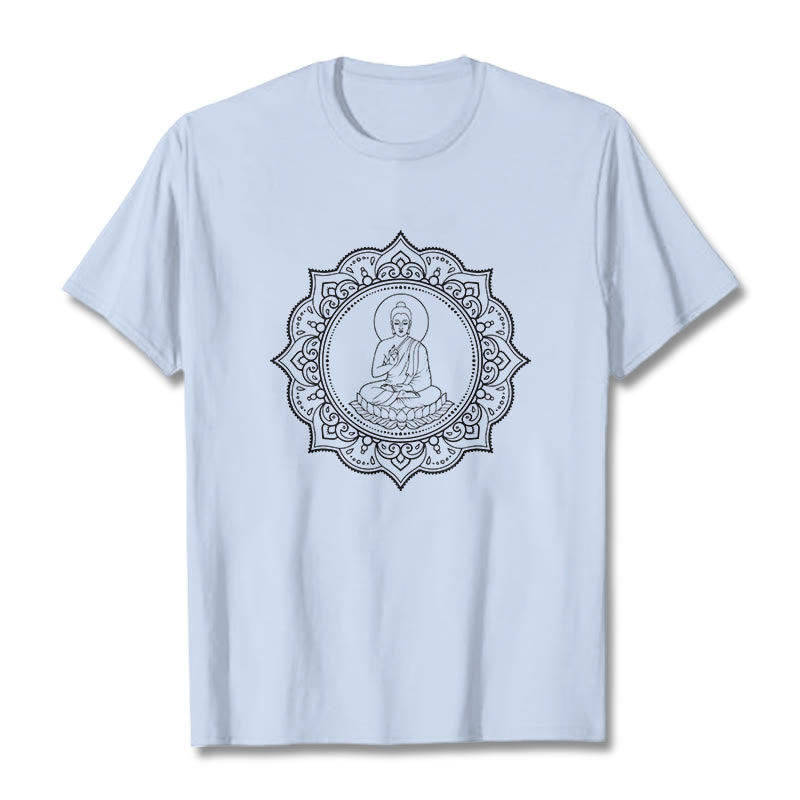 Buddha Stones Buddha Meditating In Lotus Position Pattern Tee T-shirt - LightCyan - 2XL - image 18