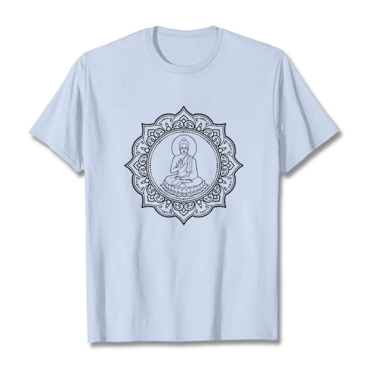 Buddha Stones Buddha Meditating In Lotus Position Pattern Tee T-shirt - LightCyan - 2XL - image 18