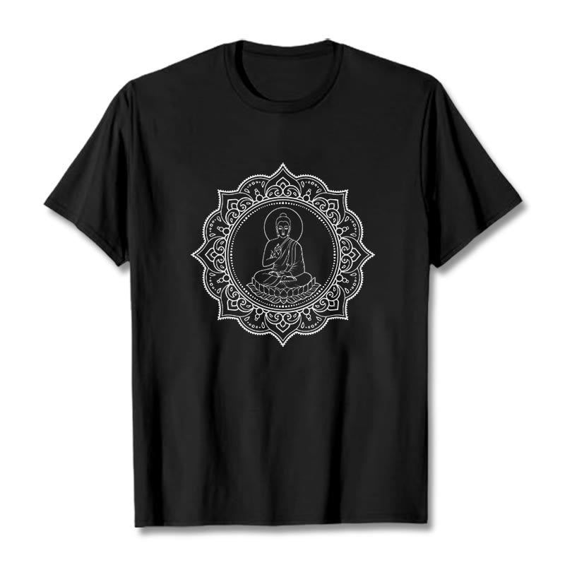 Buddha Stones Buddha Meditating In Lotus Position Pattern Tee T-shirt - Black - 2XL - image 3