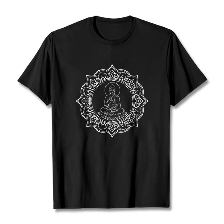 Buddha Stones Buddha Meditating In Lotus Position Pattern Tee T-shirt - Black - 2XL - image 3