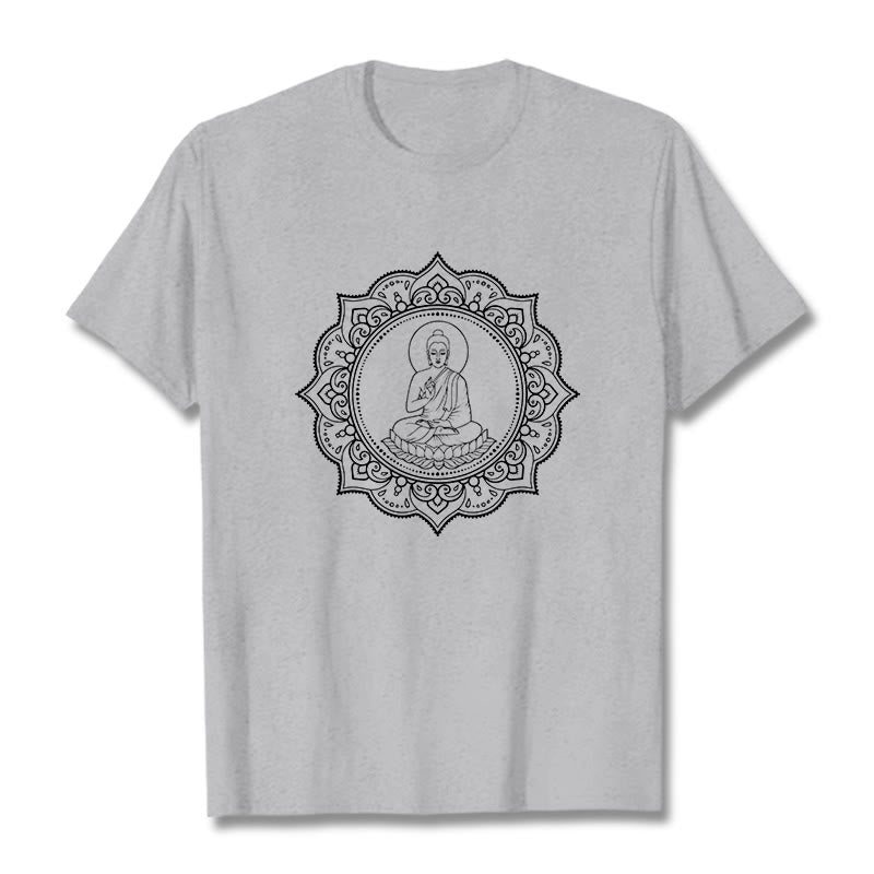 Buddha Stones Buddha Meditating In Lotus Position Pattern Tee T-shirt - LightGrey - 2XL - image 19