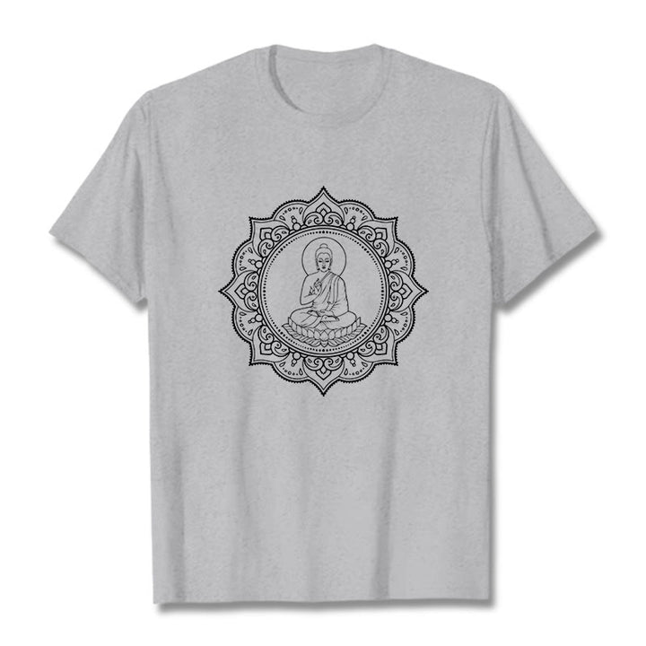 Buddha Stones Buddha Meditating In Lotus Position Pattern Tee T-shirt - LightGrey - 2XL - image 19