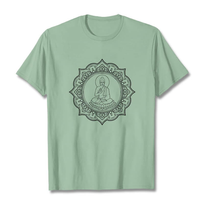 Buddha Stones Buddha Meditating In Lotus Position Pattern Tee T-shirt - PaleGreen - 2XL - image 14
