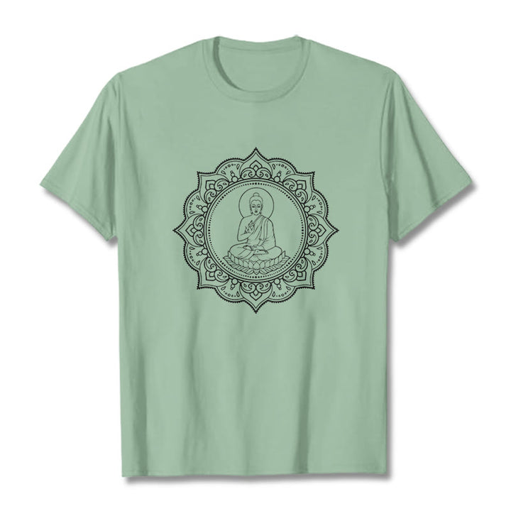 Buddha Stones Buddha Meditating In Lotus Position Pattern Tee T-shirt - PaleGreen - 2XL - image 14
