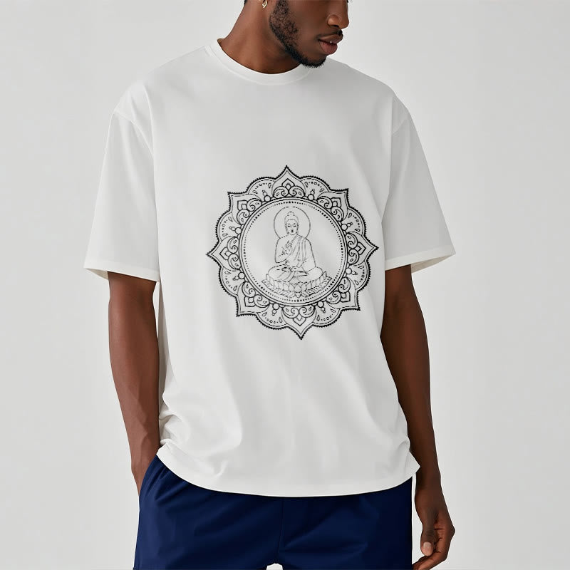 Buddha Stones Buddha Meditating In Lotus Position Pattern Tee T-shirt - image 8