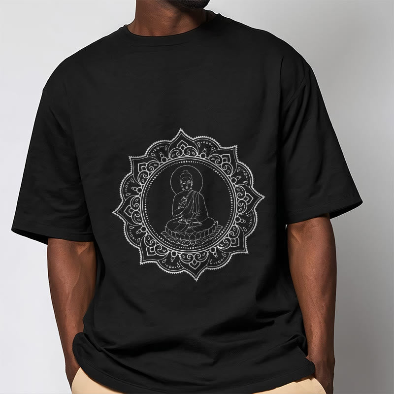 Buddha Stones Buddha Meditating In Lotus Position Pattern Tee T-shirt - image 4