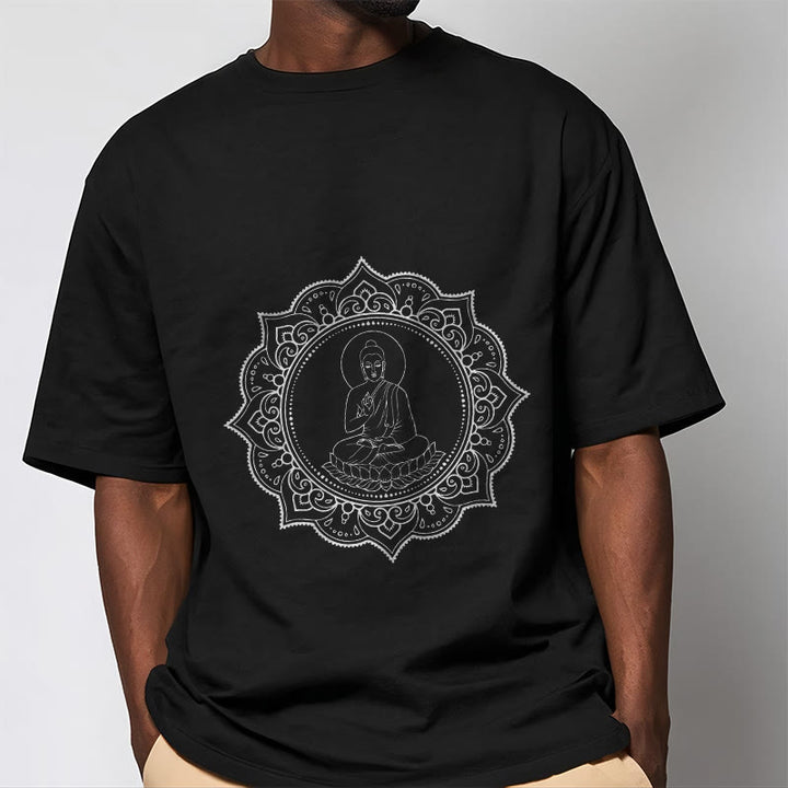 Buddha Stones Buddha Meditating In Lotus Position Pattern Tee T-shirt - image 4