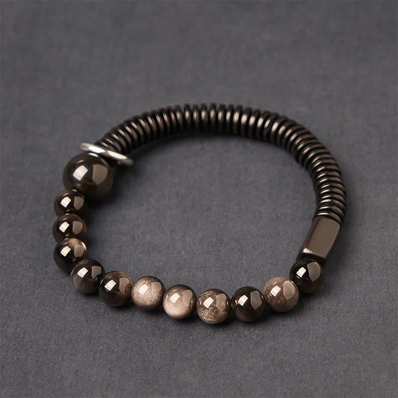 Buddha Stones Silver Sheen Obsidian Coconut Shell Protection Bracelet - Silver Sheen Obsidian & Coconut Shell(Wrist Circumference: 18-20cm) - image 0