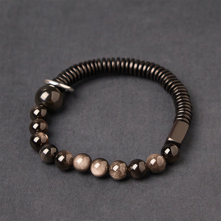 Buddha Stones Silver Sheen Obsidian Coconut Shell Protection Bracelet - Silver Sheen Obsidian & Coconut Shell(Wrist Circumference: 18-20cm) - image 0