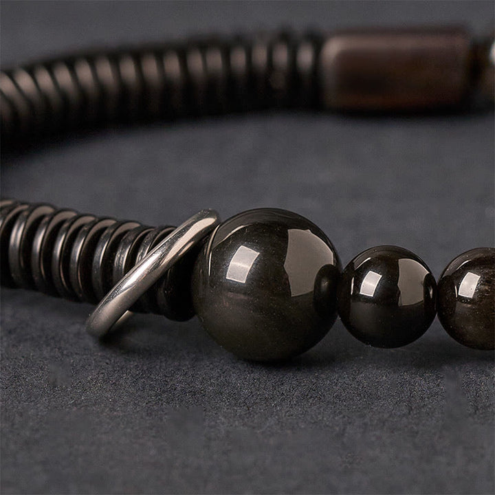 Buddha Stones Silver Sheen Obsidian Coconut Shell Protection Bracelet - image 2