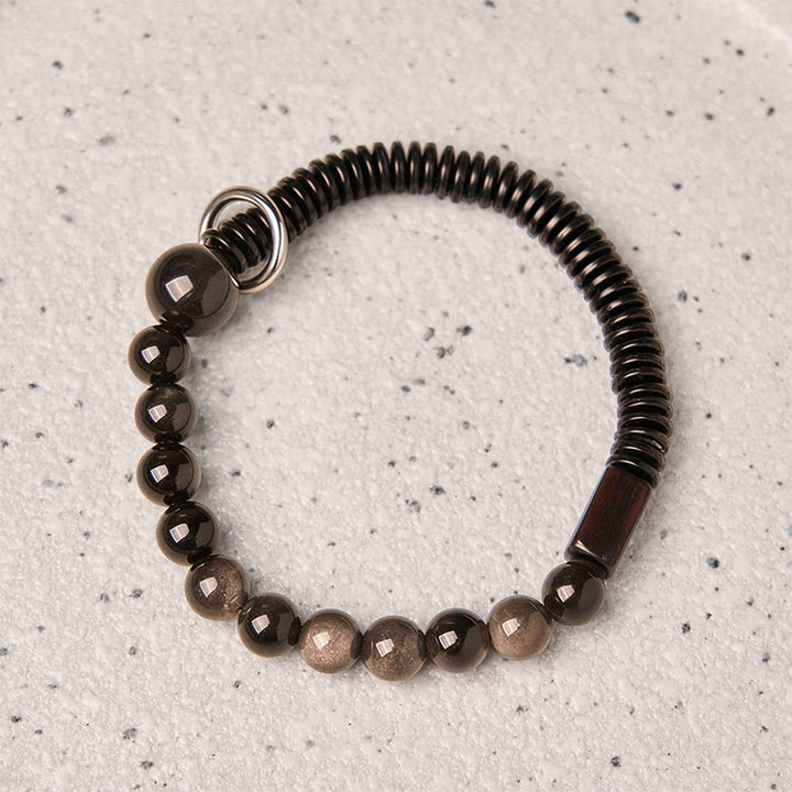 Buddha Stones Silver Sheen Obsidian Coconut Shell Protection Bracelet - image 1