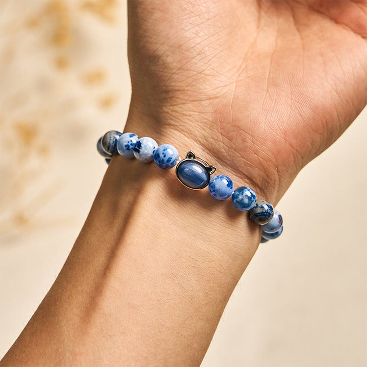 Buddha Stones Natural Cat Head Blue Agate Kyanite Protection Bracelet - image 3