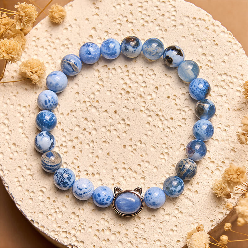 Buddha Stones Natural Cat Head Blue Agate Kyanite Protection Bracelet - image 1