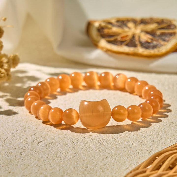 Buddha Stones Lovely Cat Head Pink Cat's Eye White Cat's Eye Spiritual Beads Bracelet - image 18