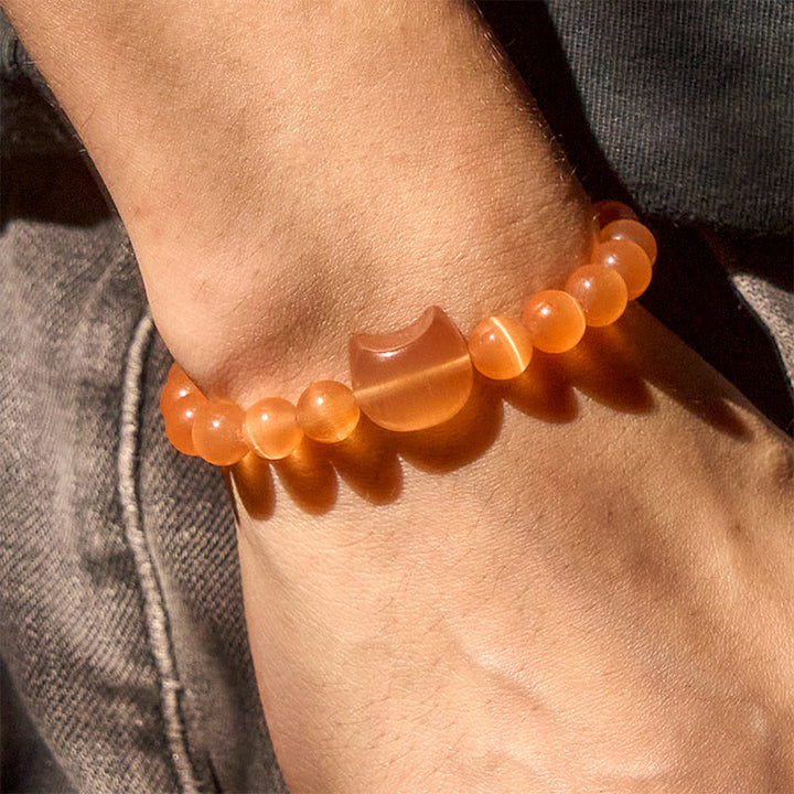 Buddha Stones Lovely Cat Head Pink Cat's Eye White Cat's Eye Spiritual Beads Bracelet - image 21