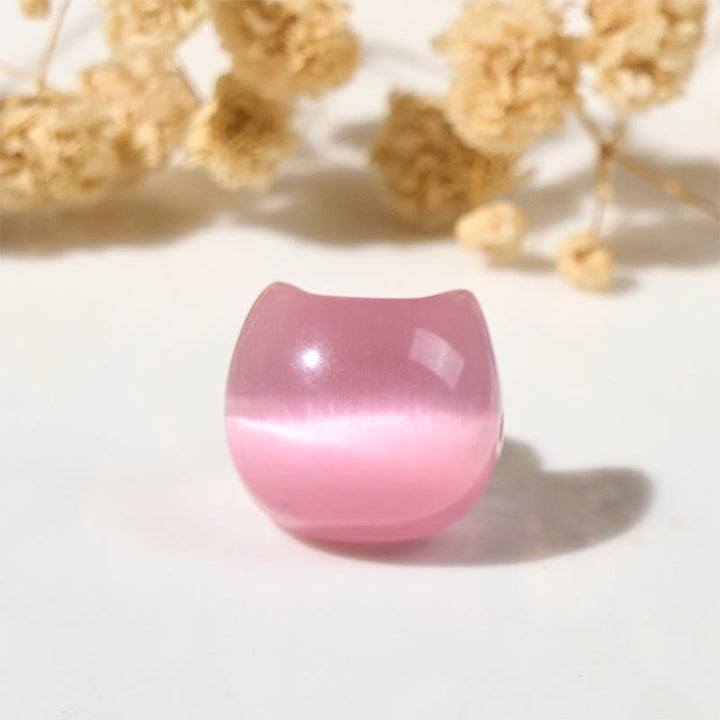 Buddha Stones Lovely Cat Head Pink Cat's Eye White Cat's Eye Spiritual Beads Bracelet - image 5