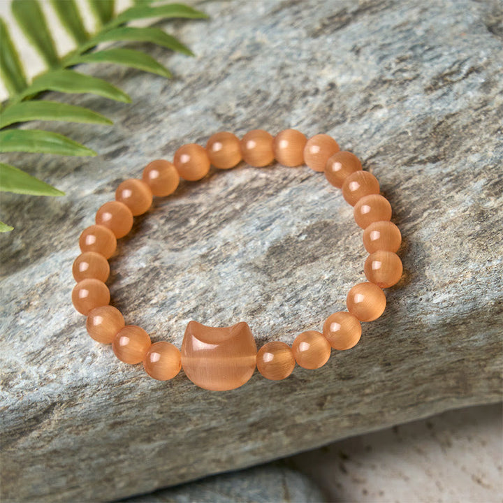 Buddha Stones Lovely Cat Head Pink Cat's Eye White Cat's Eye Spiritual Beads Bracelet - image 20