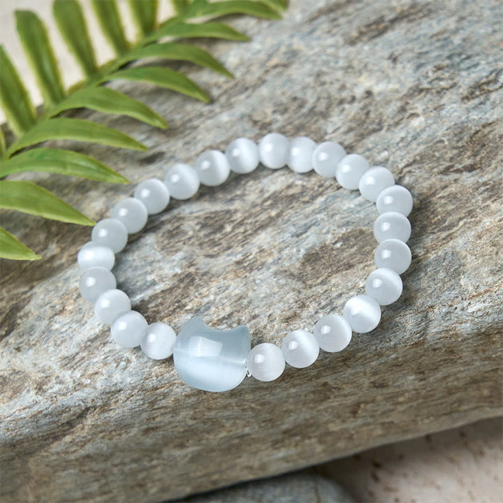 Buddha Stones Lovely Cat Head Pink Cat's Eye White Cat's Eye Spiritual Beads Bracelet - image 11