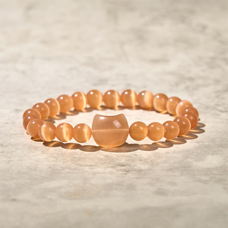 Buddha Stones Lovely Cat Head Pink Cat's Eye White Cat's Eye Spiritual Beads Bracelet - Orange Cat's Eye(Wrist Circumference:15-20cm) - image 15