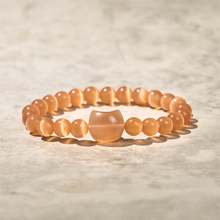 Buddha Stones Lovely Cat Head Pink Cat's Eye White Cat's Eye Spiritual Beads Bracelet - Orange Cat's Eye(Wrist Circumference:15-20cm) - image 15