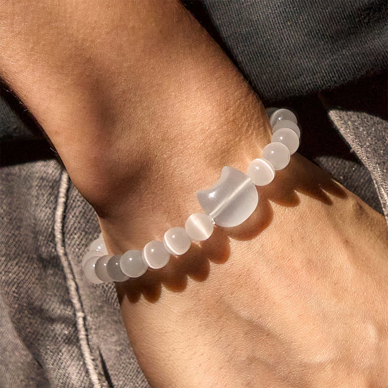 Buddha Stones Lovely Cat Head Pink Cat's Eye White Cat's Eye Spiritual Beads Bracelet - image 13