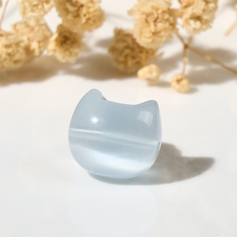 Buddha Stones Lovely Cat Head Pink Cat's Eye White Cat's Eye Spiritual Beads Bracelet - image 12