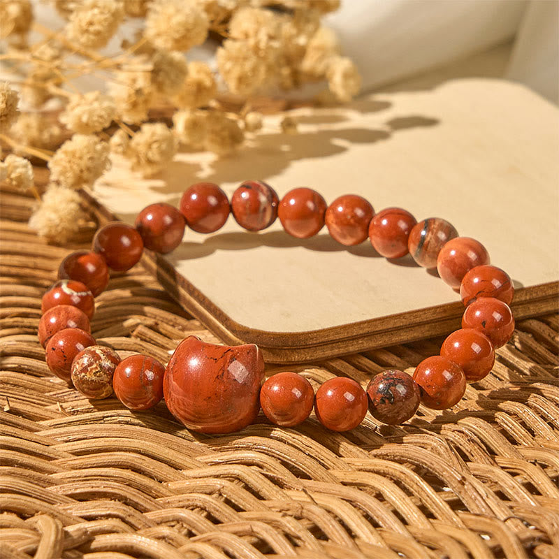 Buddha Stones Faceless Cat Head Design Red Turquoise Luck Bracelet - image 1
