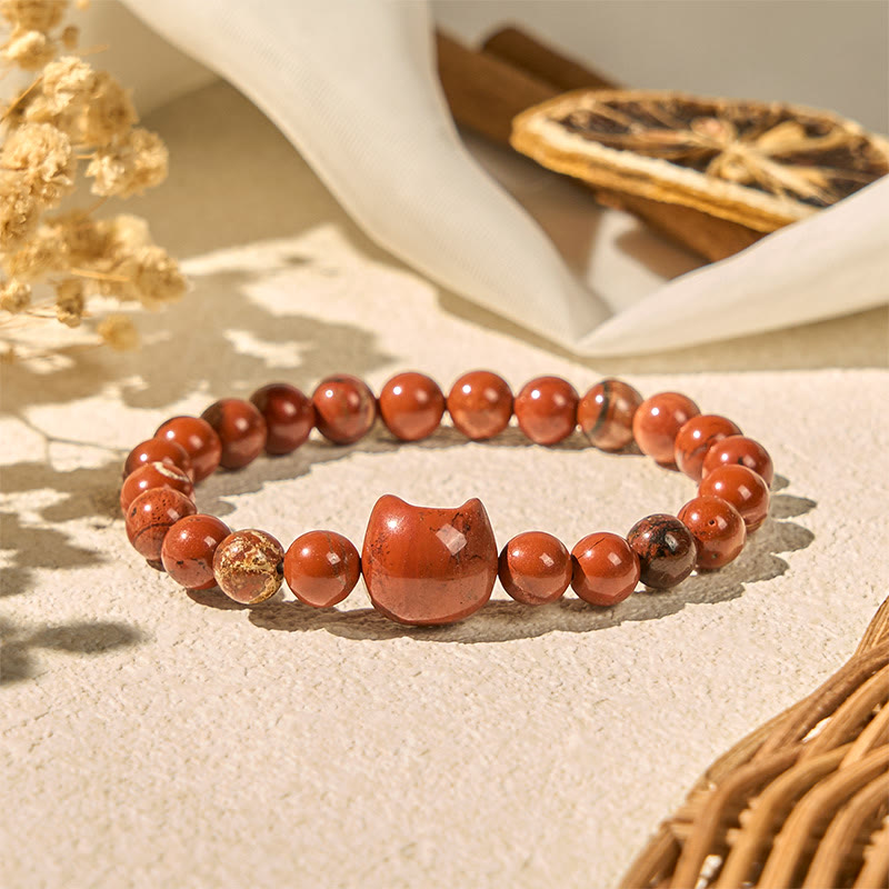 Buddha Stones Faceless Cat Head Design Red Turquoise Luck Bracelet - Red Turquoise(Wrist Circumference: 16-19cm) - image 0