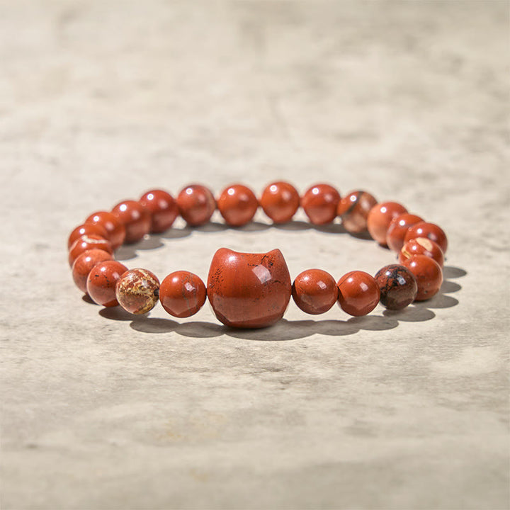 Buddha Stones Faceless Cat Head Design Red Turquoise Luck Bracelet - image 4