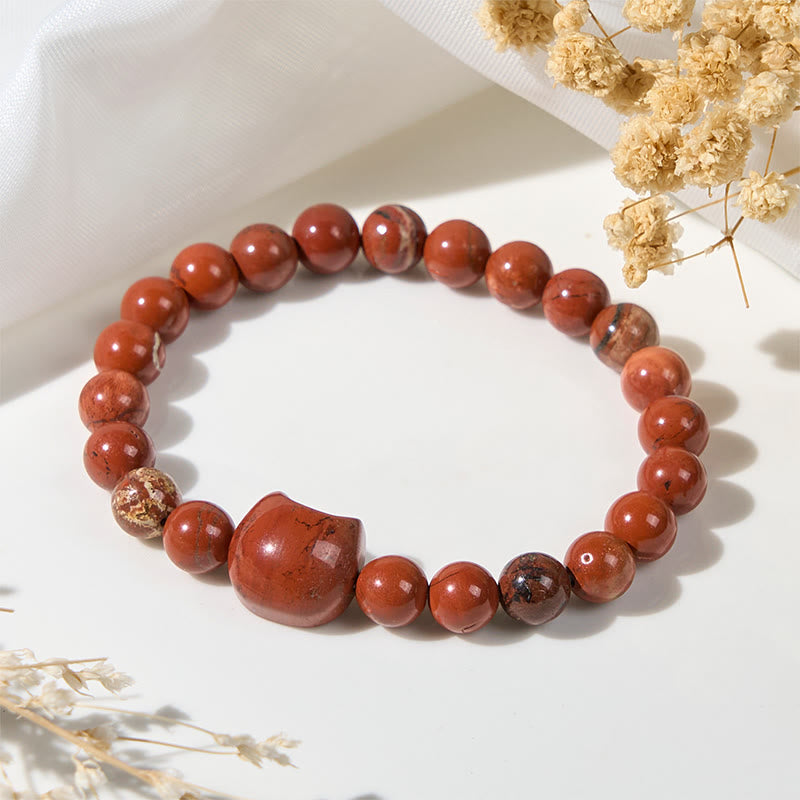 Buddha Stones Faceless Cat Head Design Red Turquoise Luck Bracelet - image 3