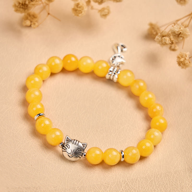 Buddha Stones Orange Tabby Cat Yellow Chalcedony Positivity Bracelet - image 3