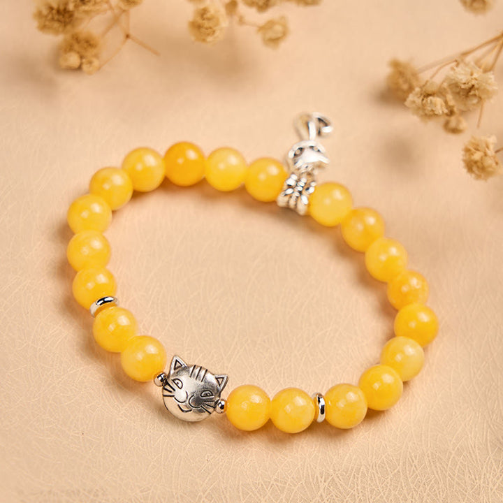 Buddha Stones Orange Tabby Cat Yellow Chalcedony Positivity Bracelet - image 3