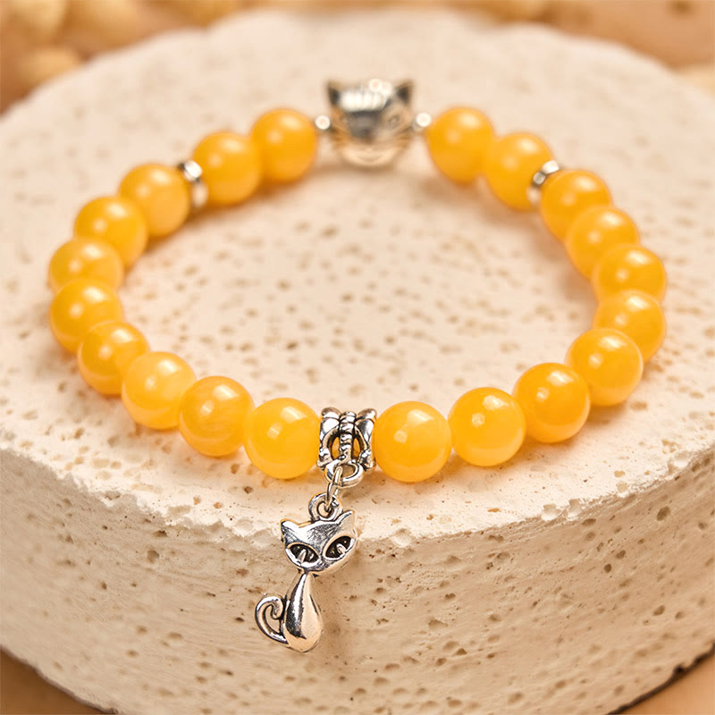 Buddha Stones Orange Tabby Cat Yellow Chalcedony Positivity Bracelet - image 1