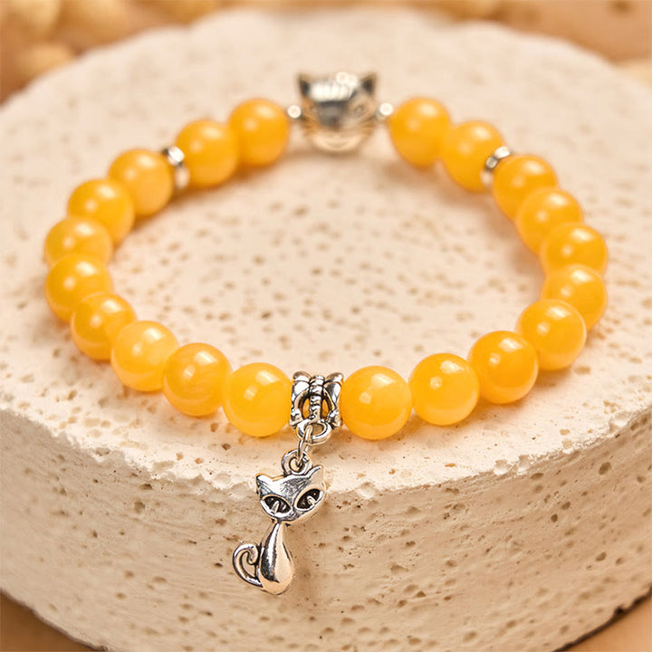 Buddha Stones Orange Tabby Cat Yellow Chalcedony Positivity Bracelet - image 1